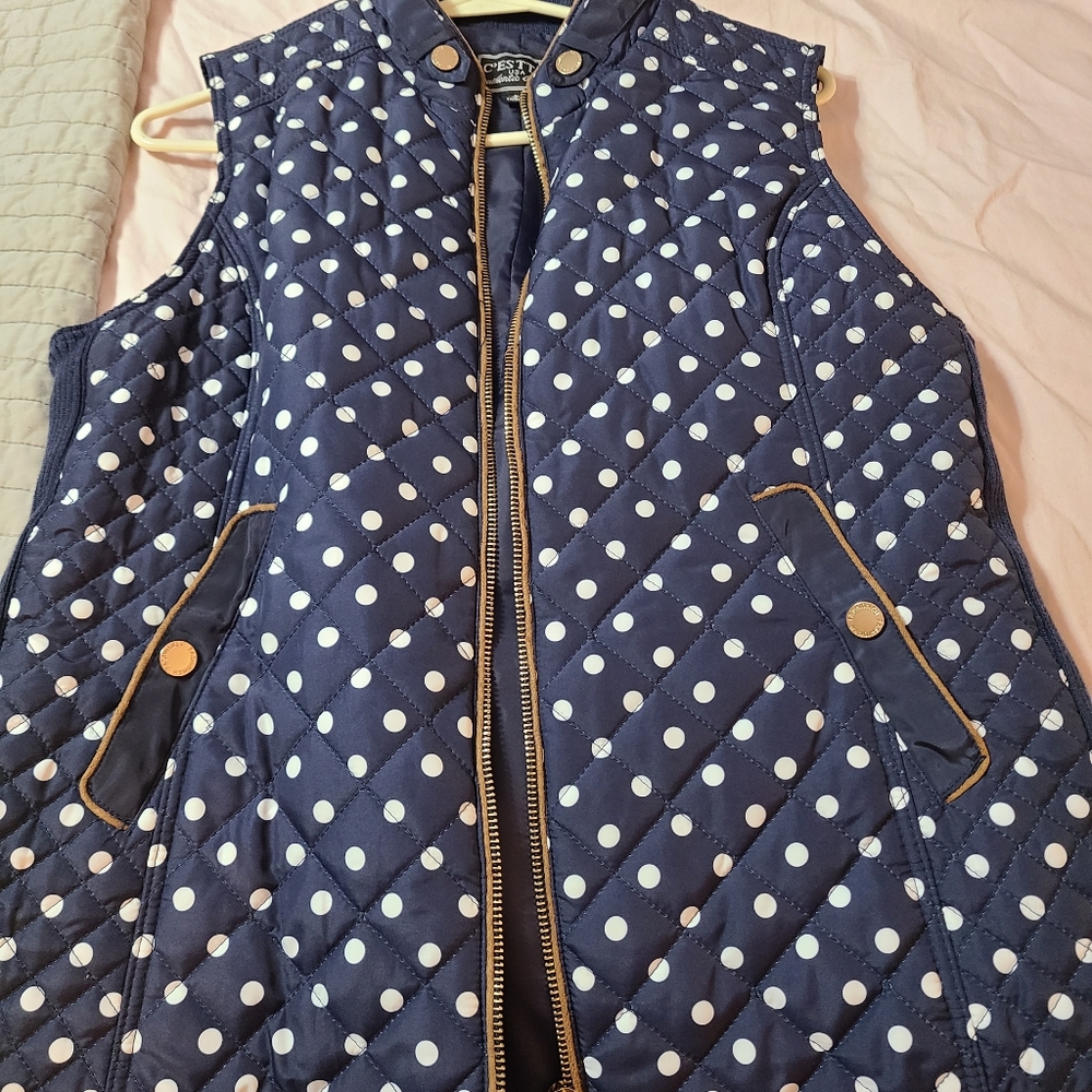 Blue and white polka dot vest